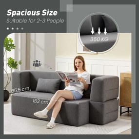 HOMCOM 2-osobowa sofa rozkładana z pianki, sofa rozkładana z szerokimi podłokietnikami, 2 poduszki, nośność 360 kg, szary