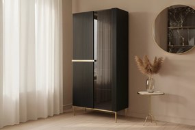 Witryna Nicole 100 cm z ryflowanym frontem - czarny mat / złote nóżki