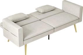HOMCOM Sofa do spania 2-osobowa regulowane oparcie miękkie poduszki Beżowy pokrycie aksamit do salonu pokoju gościnnego | Aosom PL