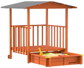 Jurhan Piaskownica z werandą SUNNY, 130x130x143cm, brązowa/szara