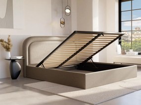 Łóżko ze skrzynią 140 x 190 cm - Melanżowa tkanina - Beżowy - FIREZA II
