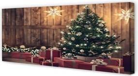 Fotoobraz na płótnie Prezenty, Choinka, Deski i Dekoracje