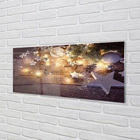 Panel szklany do Kuchni Świąteczny Blask Lampek i Szyszek