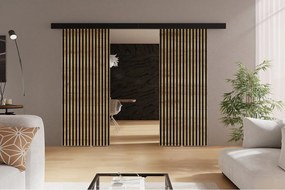 Emporius drzwi naścienne 150 cm Belor Duo - nowoczesne drzwi z imitacją lameli, drzwi naścienne dąb craft złoty