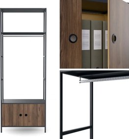Regał biurowy ubraniowy z drążkiem Eco Design Ariel, 80x40x220 cm, antracyt/orzech
