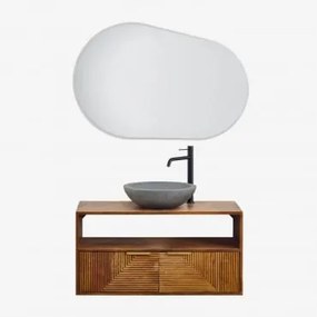 Zestaw Mebli Łazienkowych Z Drewna Mango Baty Drewno Mango & Okrągły Szary Cement Ø40 Cm Tarsis & Owalna Lampa Led I Przeciwmgielna - Sklum
