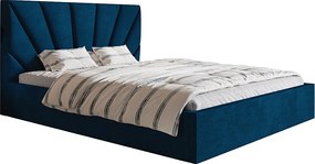 Łóżko tapicerowane 200x200 cm Aris z pojemnikiem - aksamitna tkanina, stelaż metalowy - niebieski (Kronos 09)