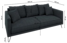 Ciemnoszara sofa z tkaniny szenilowej 200 cm Freya – Ropez
