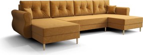 Rozkładana sofa narożna w kształcie U SILVIANO 300x140 cm, musztardowa + 2 poduszki GRATIS