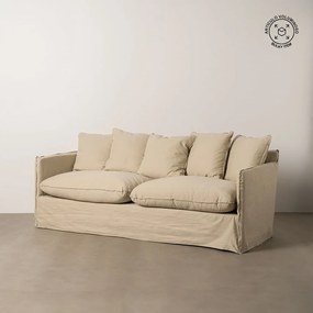 Beżowa lniana sofa 216 cm – Ixia