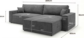 Ciemnoszara kanapa narożna sztruksowa G9-T36