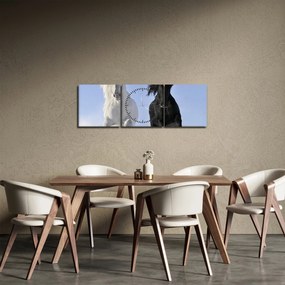 Obraz - Konie zimą (z zegarem) (90x30 cm)