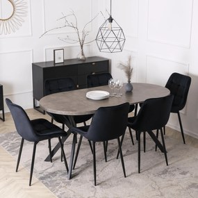 Stół Okrągły Rozkładany DORIAN 80-160 cm Beton/Czarny Nowoczesny Loft