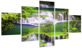 Obraz - Wodospady Huay Mae Khamin, Kanchanaburi, Tajlandia (125x70 cm)