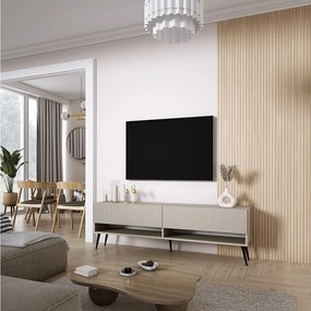 Szafka pod telewizor 170, fronty ryflowane, Kaszmir, nóżki pochyłe czarne, 170 × 32 × 52 cm