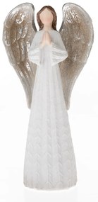 Anioł z polyresinu ze srebrnymi skrzydłami, biały, 20 x 10 cm