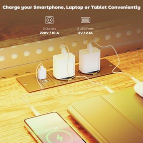 HOMCOM Biurko gamingowe L-kształtne z gniazdkiem, oświetleniem LED, 4 szufladami, podstawką pod monitor 155x110x91,4 cm Brąz | Aosom PL