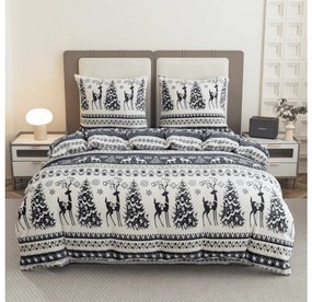 PrzytulneMieszkanie.pl PrzytulneMieszkanie.pl PrzytulneMieszkanie.pl Zestaw 2 szt. pościeli z mikropluszu WINTER DEER szare + prześcieradło z mikropluszu SOFT 180x200 cm białe, podwójne łóżko