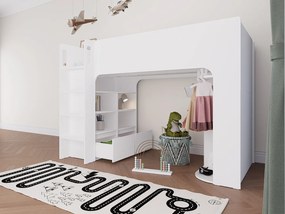 Łóżko antresola 90 x 190 cm  ze skrzynią i - Biały - COLUMI