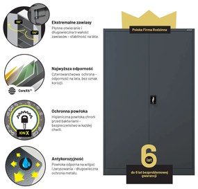 Szafa biurowa metalowa na akta antracytowa JAN II, 1150 x 1850 x 400 mm