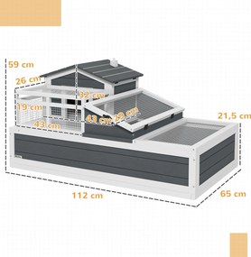 PawHut Domek dla żółwia, 2 poziomy, do użytku wewnętrznego i zewnętrznego, balkon, drewno jodłowe, szary | Aosom PL
