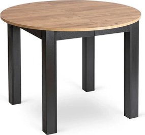 Zestaw Stół Okrągły Rozkładany HARRY 102-142 cm Dąb Craft/Czarny i 6 Krzeseł PERU Beżowych