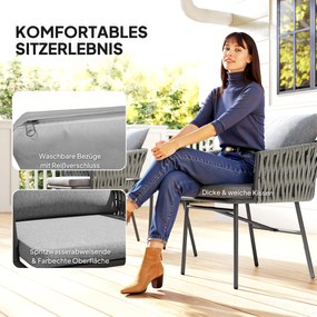 Outsunny 3-częściowy Zestaw Mebli Ogrodowych, 2 Krzesła, 1 Stół, Zestaw Bistro, Sztuczny Rattan, Rama Stalowa, Stół Metalowy, 4 Poduszki, Szary