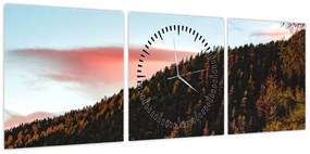 Obraz rudzików nad wzgórzem (z zegarem) (90x30 cm)