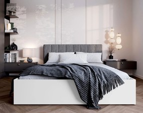 Białe łóżko ze sztruksowym szarym zagłówkiem 90x200 G8-P76