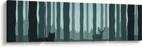 Obraz - Jeleń z wilkiem w skałach (170x50 cm)