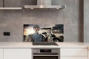Panel szklany do Kuchni Rowerzysta na tle Chmur