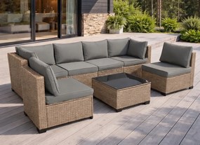 Modułowy narożnik ogrodowy Caldoro XL2501 technorattan, naturalny, poduszki szare