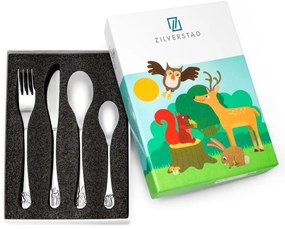 Sztućce dla dzieci ze stali nierdzewnej w kolorze srebra 4 szt. Forest Animals – Zilverstad