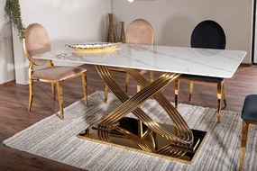 Stół glamour z ceramicznym blatem i złotą podstawą Hermes