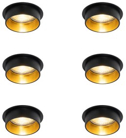 Zestaw 6 nowoczesnych reflektorów wpuszczanych czarno-złotych - Insta