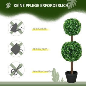HOMCOM Sztuczne Rośliny, Zestaw 2 Bukszpanów, 90 cm Roślina Sztuczna, Drzewko Dekoracyjne do Wnętrz i na Zewnątrz, Zielony