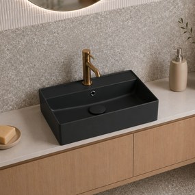 Massi Umywalka ceramiczna nablatowa / wisząca czarna z otworem na baterie 55x45 cm LERA Black