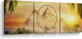 Obraz - Piramidy (z zegarem) (90x30 cm)