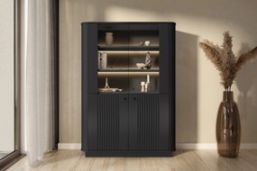 Witryna Vesper do salonu na cokole - czarny / czarne uchwyty