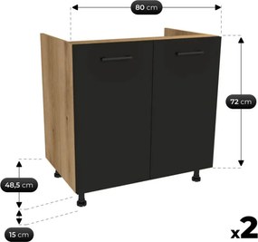 Zestaw Mebli Kuchennych MODERN 260 cm Czarny Loftowy