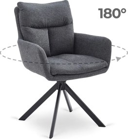 Krzesło Tapicerowane Obrotowe do Salonu PAUL Ciemnoszare Nowoczesne