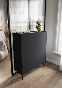 Komoda wysoka Desin 120 cm dwudrzwiowa z ukrytymi szufladami - czarny mat / dąb nagano