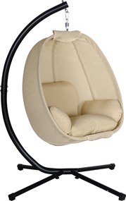 Outsunny Wiszący fotel w kształcie jaja z miękką poduszką, odpowiedni do użytku wewnątrznego i zewnętrznego, 125Dł x 95Sz x 170Wys cm, Khaki