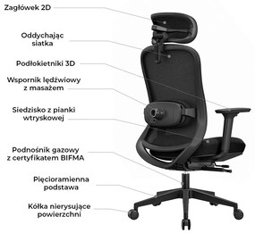 Fotel obrotowy Fizjo z funkcją masażu, zgodny z normą BHP
