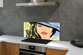 Szklany Panel Portret Kobiety w Kapeluszu