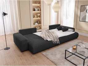 Ciemnoszary sztruksowy rozkładany narożnik ze schowkiem (w kształcie litery U) Sarina – Ropez