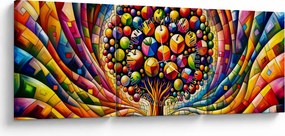 Obraz – Kolorowe drzewo z jabłkami (z zegarem) (90x30 cm)