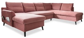 Różowa aksamitna rozkładana sofa w kształcie litery "U" Miuform Stylish Stan, prawostronna