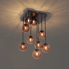 Designerska lampa sufitowa brązowa z brązowym szkłem 9-punktowa - Athens
