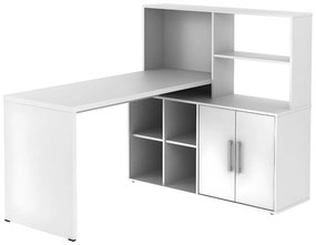 Narożne biurko LEON z miejscem do przechowywania i półkami – kolor biały